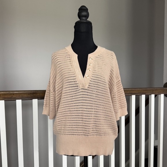 Varley Sweaters - Varley Callie True Knit Top Cotton Size Medium Tan  Minimalist Quiet Luxury Soft